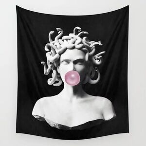 *BRAND NEW/ UNUSED* 🆕🆕🆕 Medusa blowing pink bubblegum Wall Tapestry (~60x50)